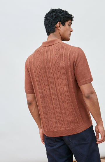 Men's textured Fisherman knit chunky polo shirt