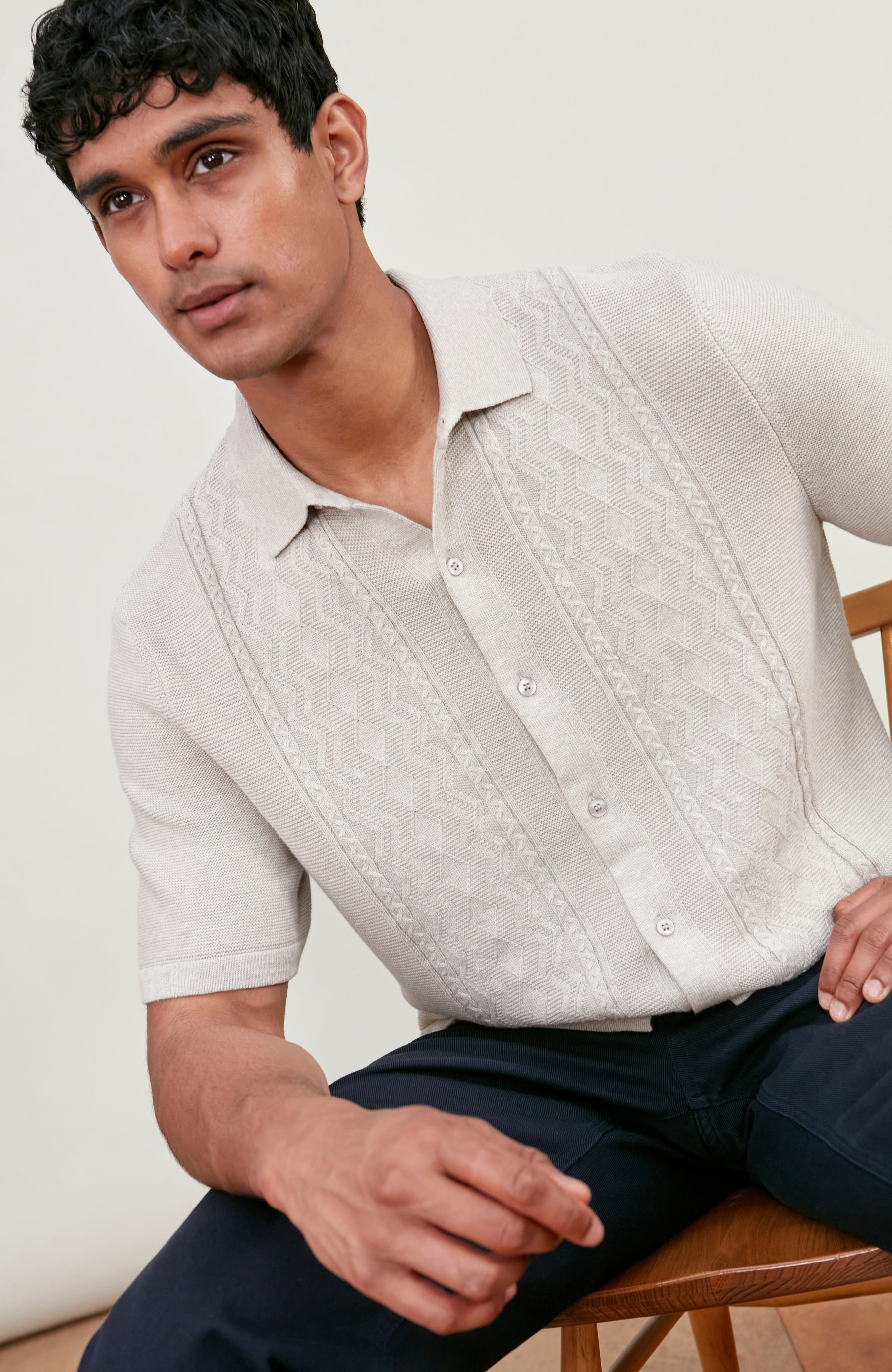 Mens Midweight Cotton Fishermans Knitted Shirt