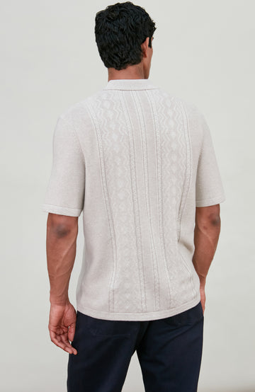 Men's light grey textured knitted fishing shirt by Paul James Knitwear.