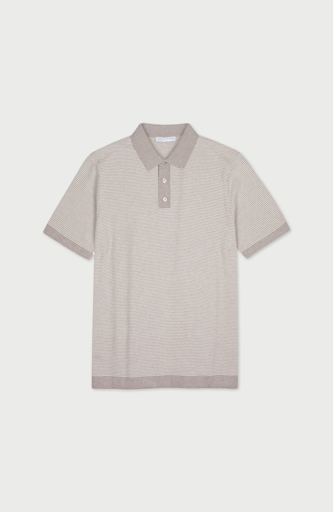 Mens two-tone short sleeve cotton polo shirt by Paul James Knitwear.