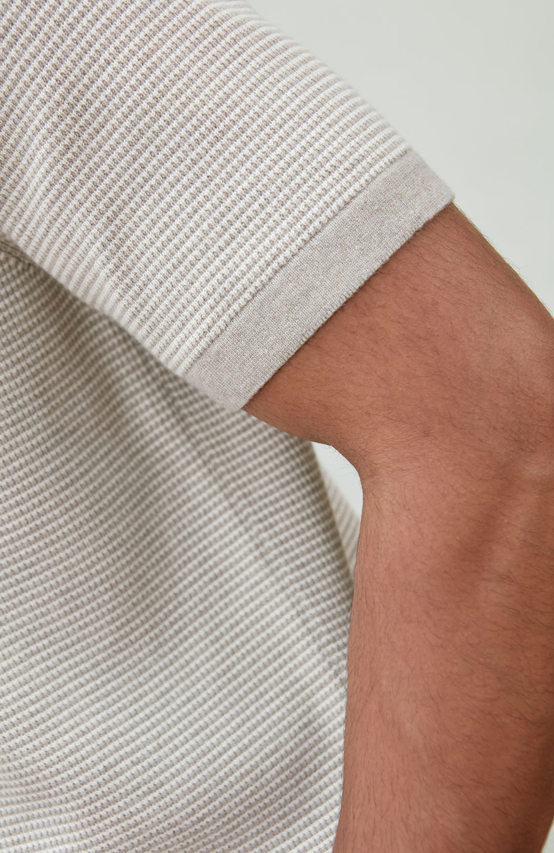 Men's grey two-tone cotton knitted short-sleeve polo shirt by Paul James Knitwear.