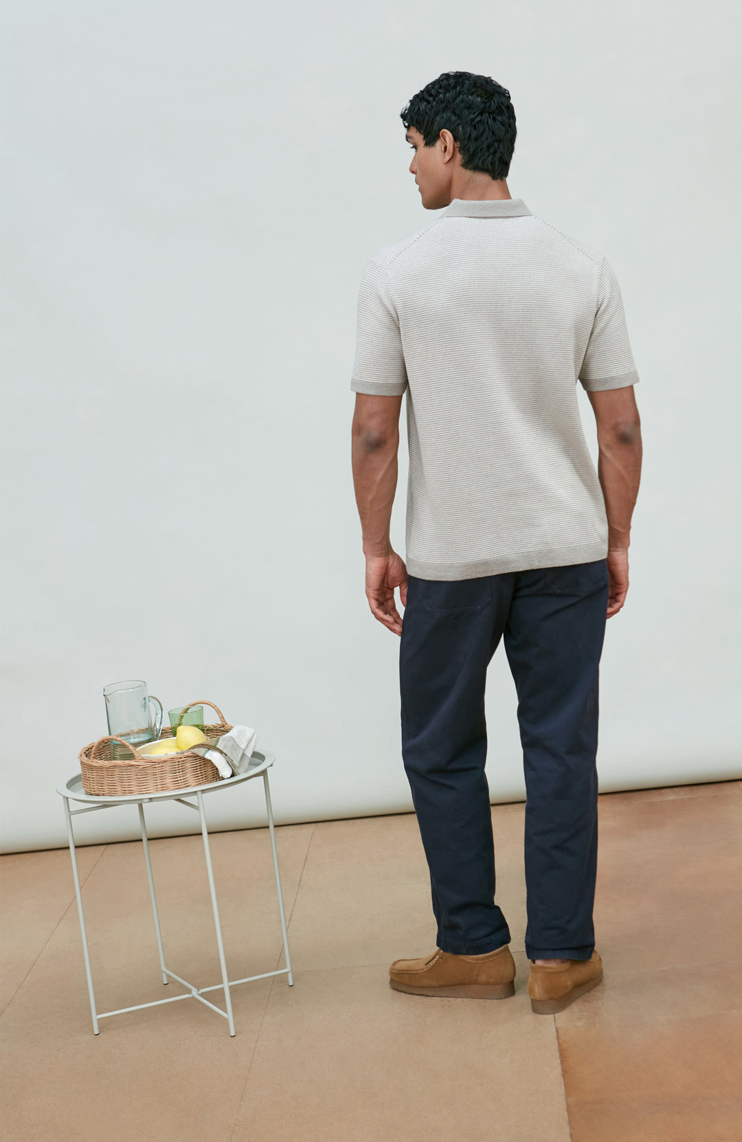 Men's grey two-tone cotton knitted short-sleeve polo shirt by Paul James Knitwear.