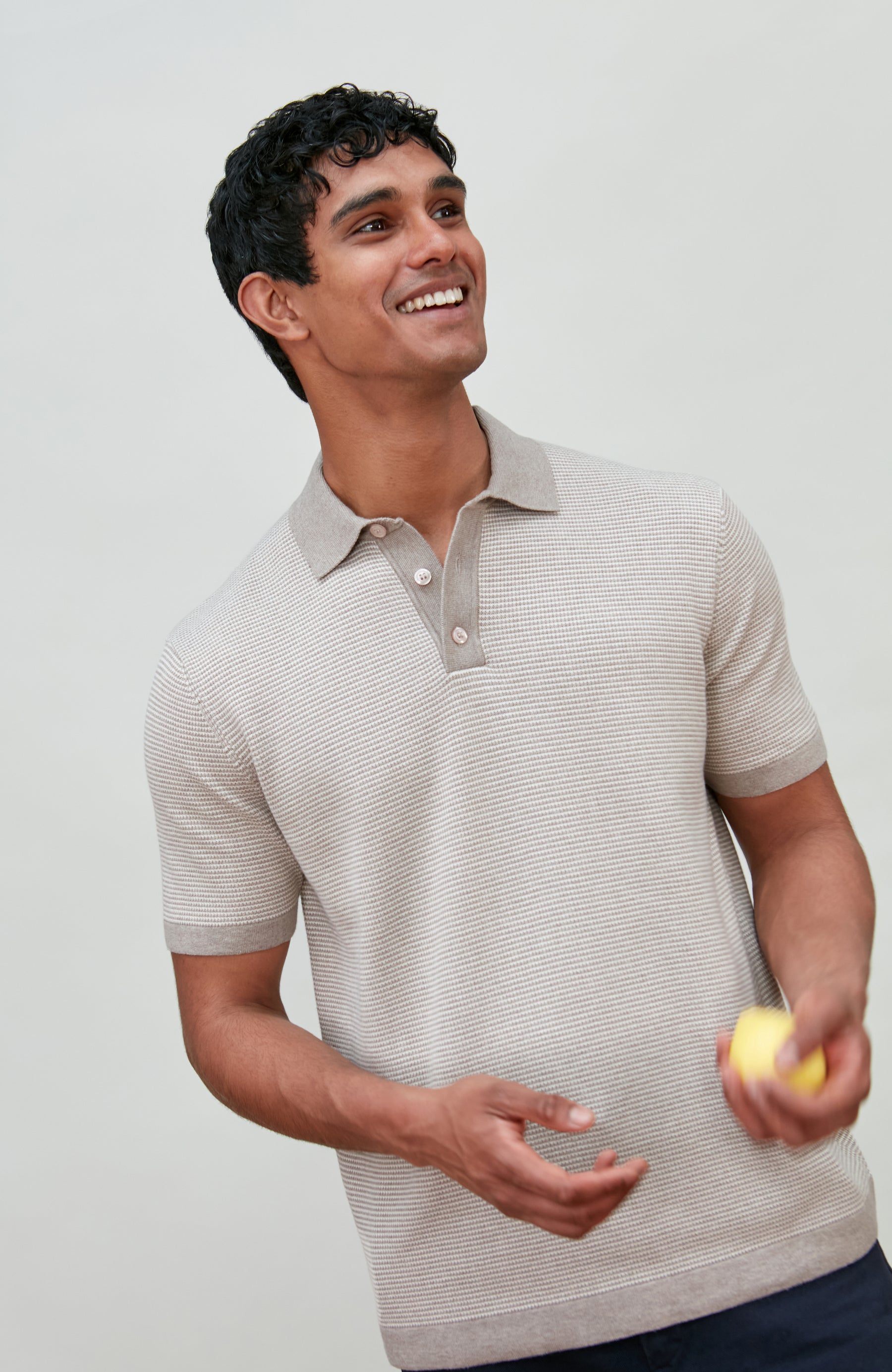 Mens two-tone short sleeve cotton polo shirt by Paul James Knitwear. 