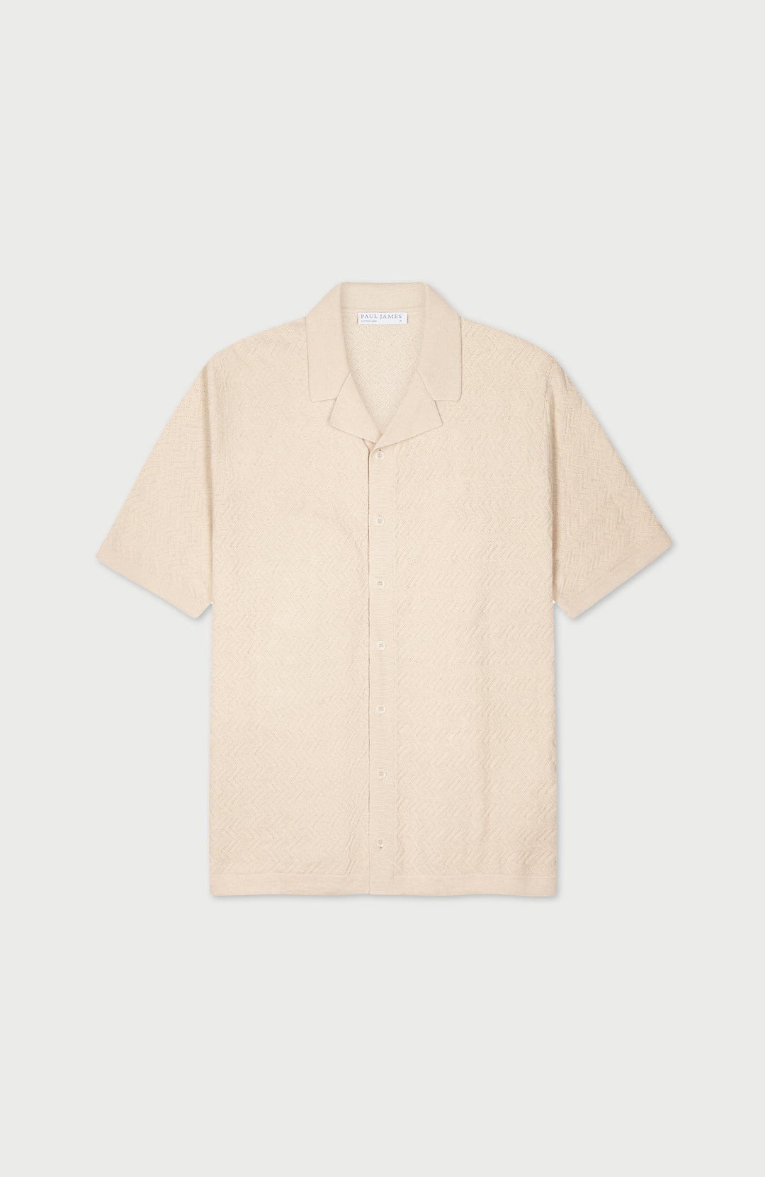 Men's light beige textured cotton linen summer resort shirt by Paul James Knitwear.
