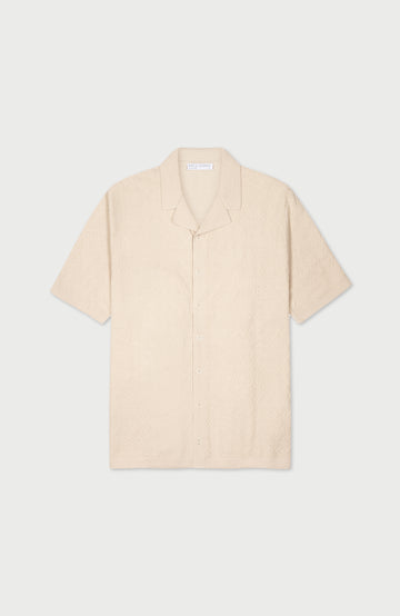 Men's light beige textured cotton linen summer resort shirt by Paul James Knitwear.