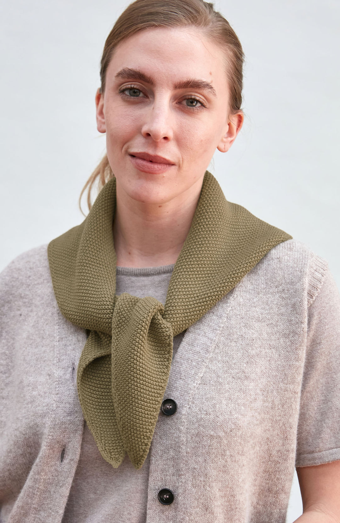 olive cotton textured neckerchief by Paul James