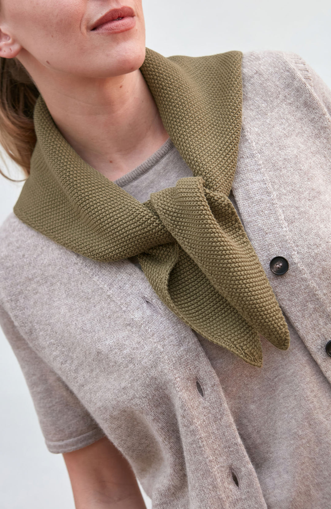 olive cotton textured neckerchief by Paul James