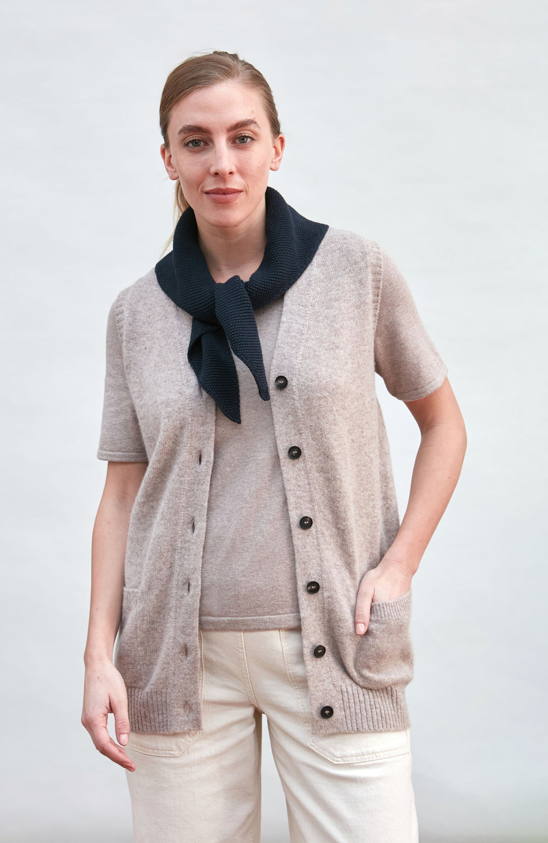 navy cotton textured neckerchief by Paul James