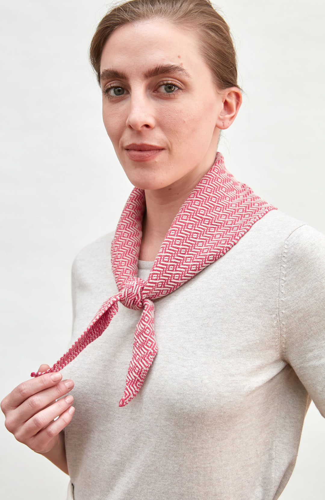 red Women's patterned Neckerchief Triangle Scarf (Small Sizes) by Paul James Knitwear