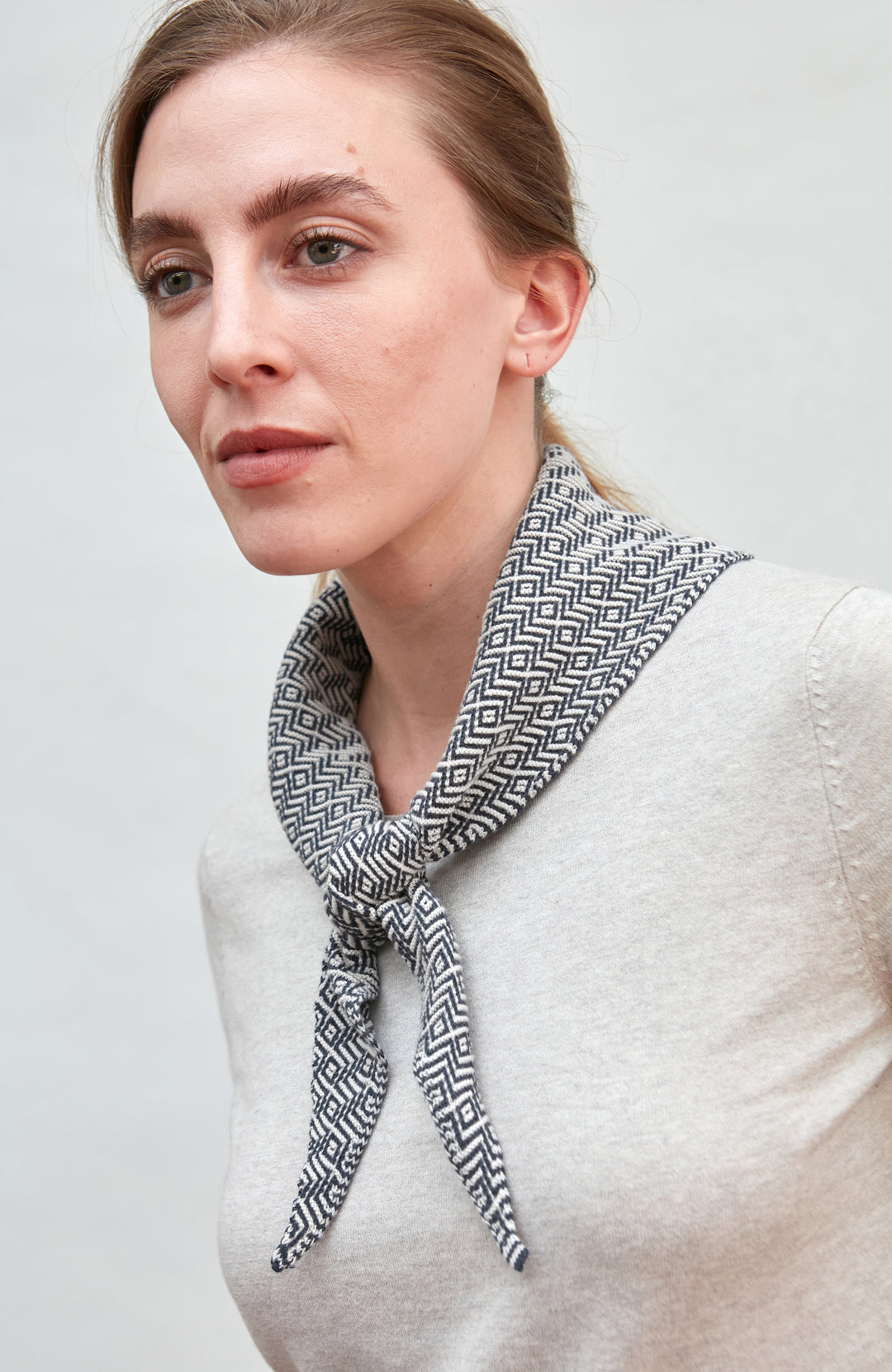 Blue Melange Women's Textured Neckerchief Triangle Scarf (Small Sizes) by Paul James Knitwear