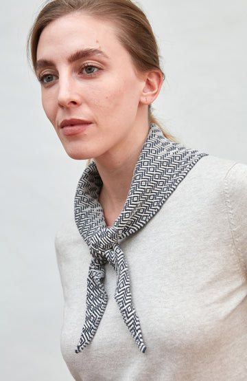 Blue Melange Women's Textured Neckerchief Triangle Scarf (Small Sizes) by Paul James Knitwear