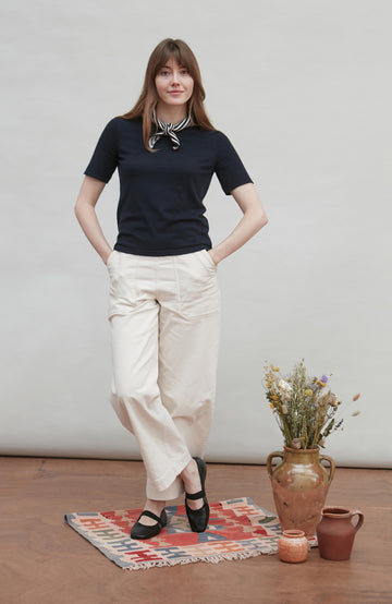 stripe neckerchief with navy t-shirt by Paul James