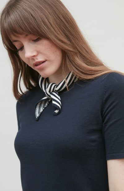 stripe neckerchief with navy t-shirt by Paul James 