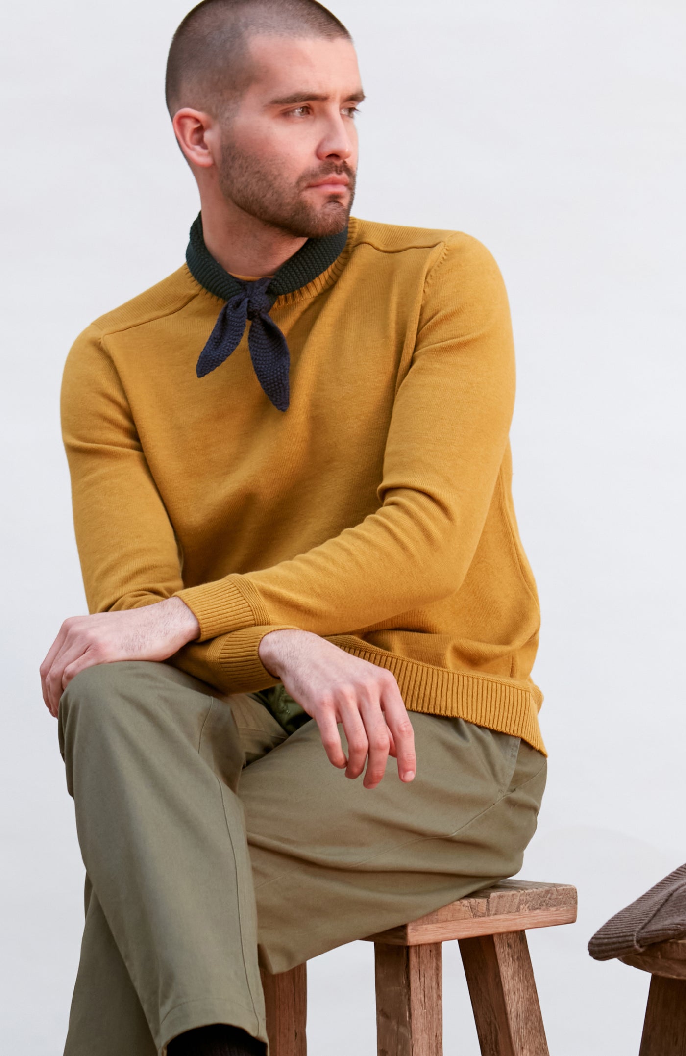 mustard mens fisherman knit jumper