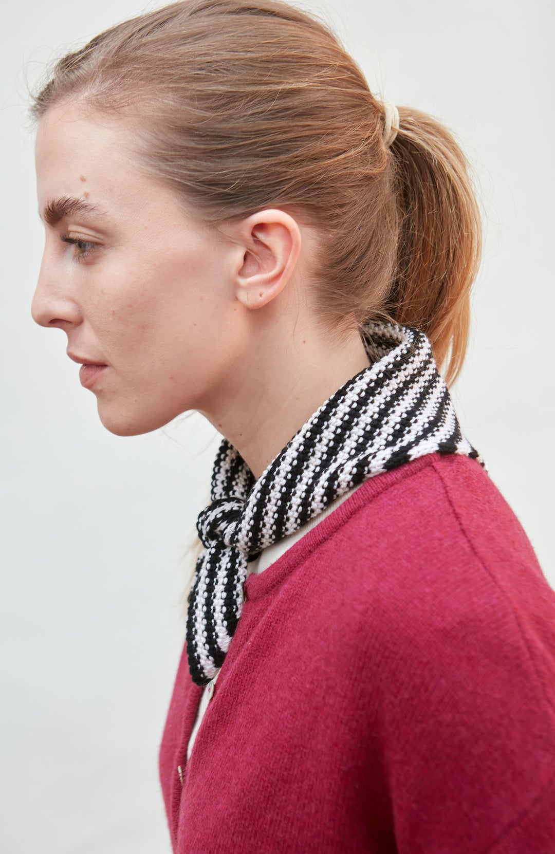 Black Cotton Textured Stripe Mini Neckerchief By Paul James