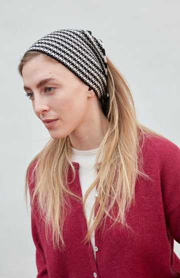 Black Cotton Textured Stripe Mini Neckerchief By Paul James