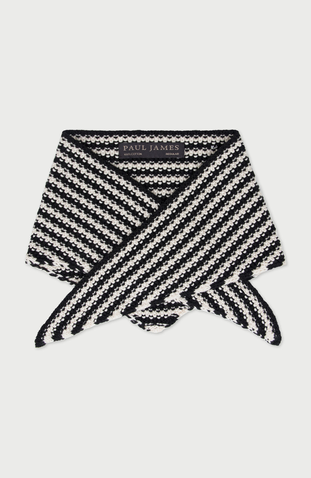 Black Cotton Textured Stripe Mini Neckerchief By Paul James