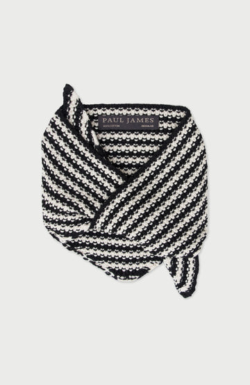 Black Cotton Textured Stripe Mini Neckerchief By Paul James