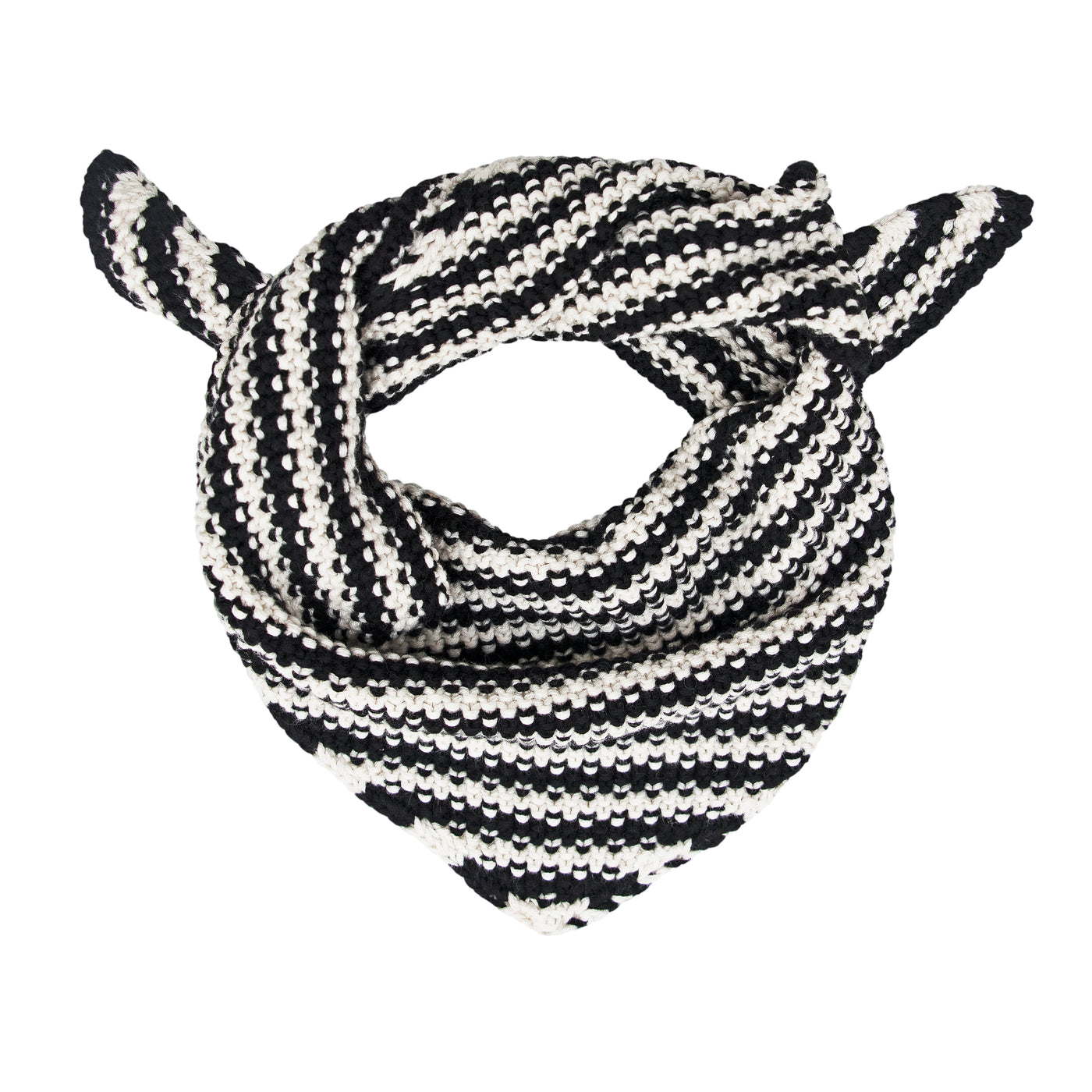 Black and white striped bandana on a white background