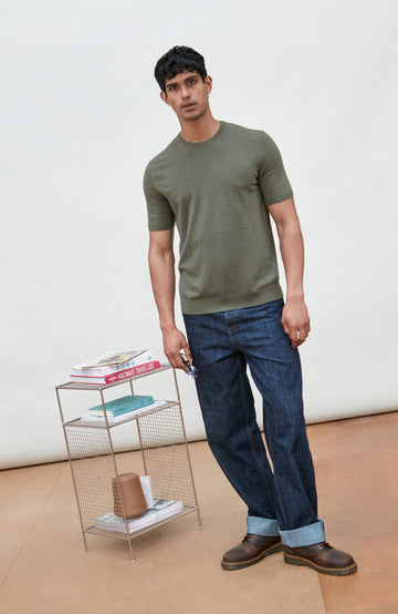 Green Mens Cotton Short Sleeve Jumper By Paul James