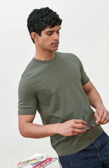 Green Mens Cotton Short Sleeve Jumper By Paul James