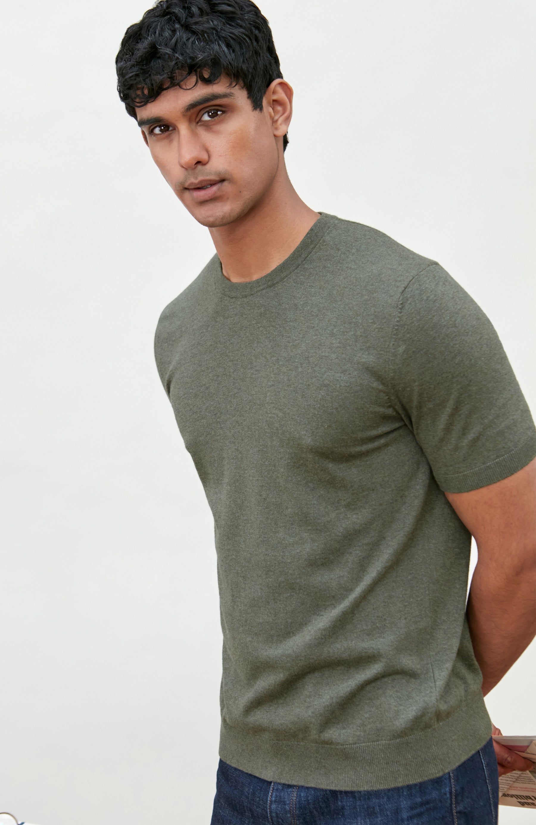 Green Mens Cotton Short Sleeve Jumper By Paul James