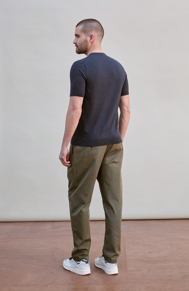 midnight navy premium knitted cotton t-shirt with a ribbed hem and cuff by Paul James Knitwear