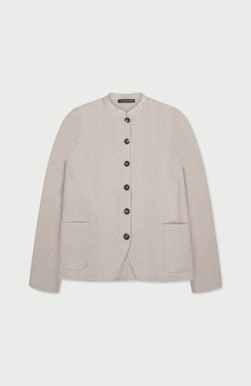 Paul james womens nehru jacket with black buttons on a light gray background