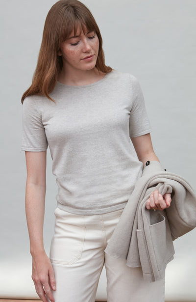 Womens Ultra Fine Cotton Crew Neck Knitted T-Shirt