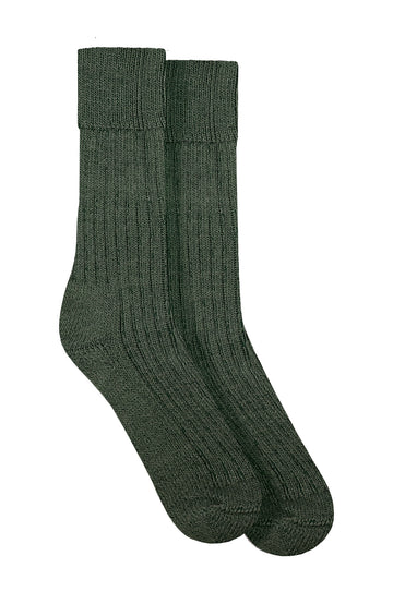 Green alpaca walking sock by Paul James Knitwear, made in England.