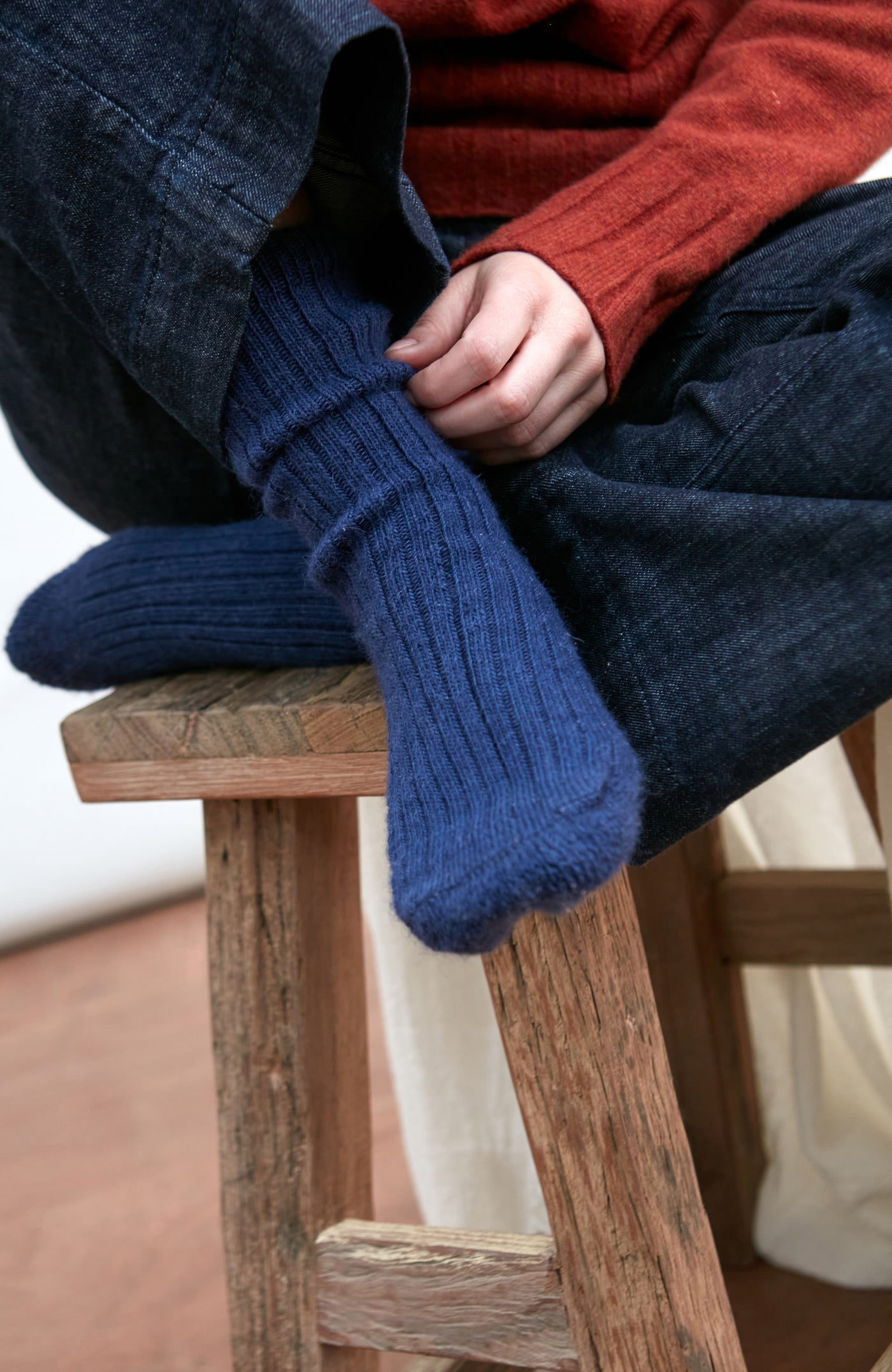 navy alpaca wool hiking socks