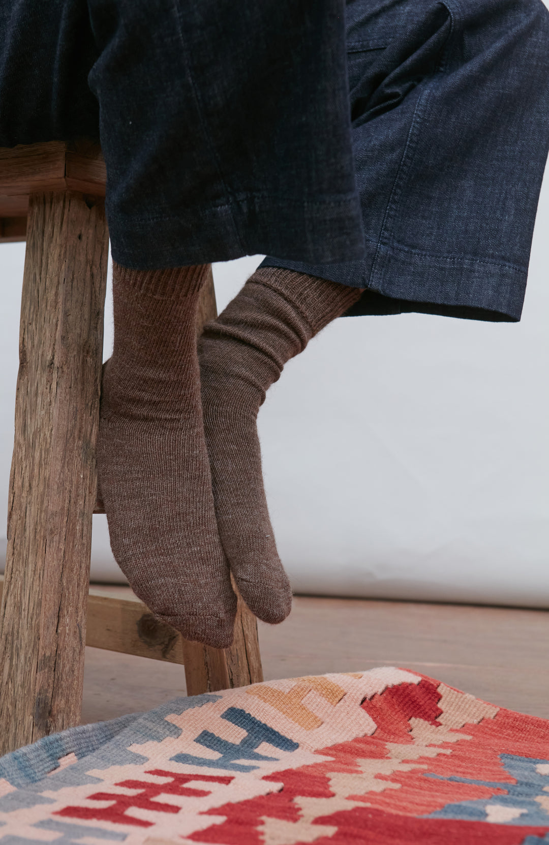 brown alpaca wool warm thin socks by Paul James