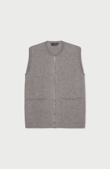 women's Gray wool gilet by paul james with a zipper on a white background
