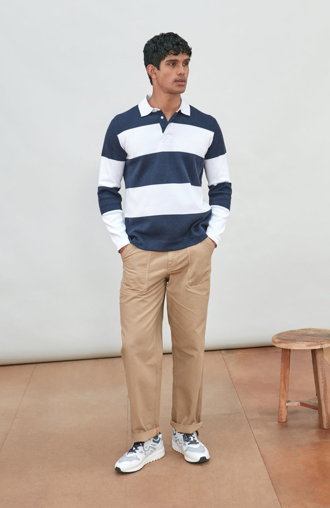 Mens Midweight Cotton Textured Hoops Rugby Shirt