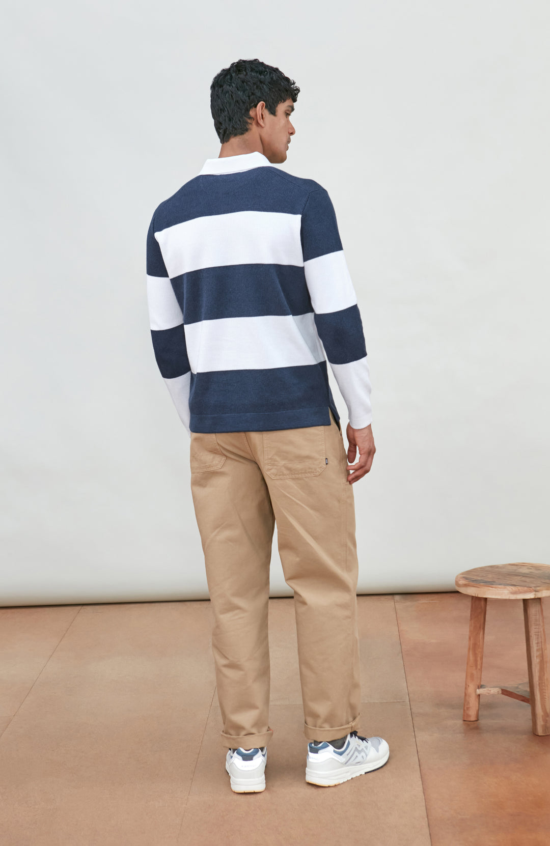 Mens Midweight Cotton Textured Hoops Rugby Shirt