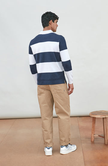 Mens Midweight Cotton Textured Hoops Rugby Shirt
