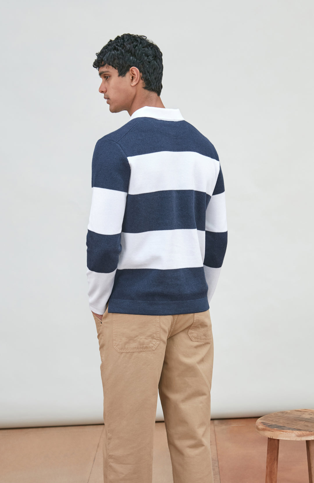 Mens Midweight Cotton Textured Hoops Rugby Shirt