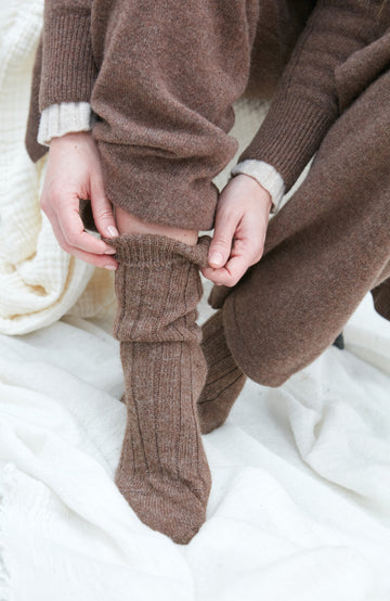 brown alpaca wool socks by Paul James