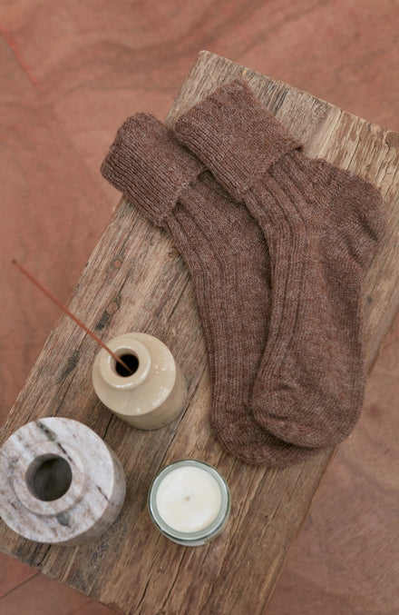 brown alpaca wool socks by Paul James