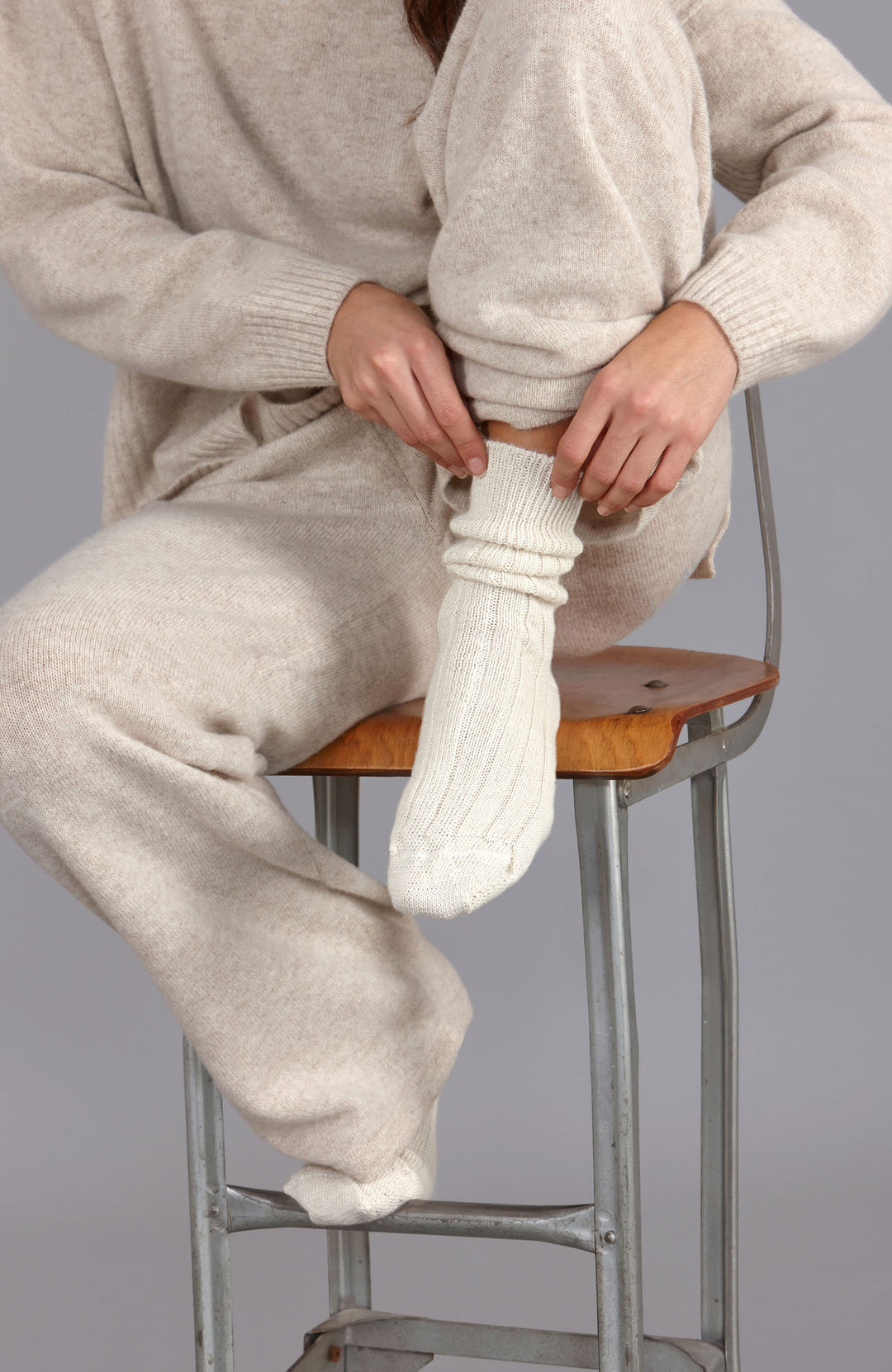 cream alpaca bed socks by Paul James