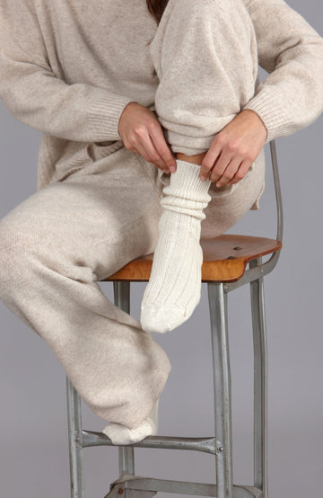 cream alpaca bed socks by Paul James