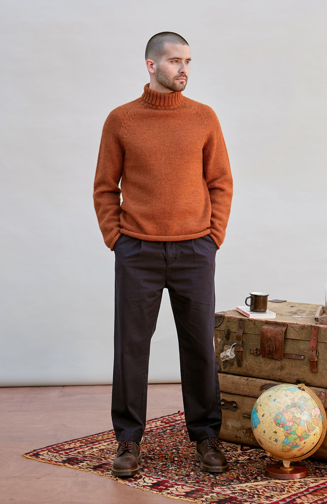 Orange Mens British Wool Roll Neck Made In England By Paul James
