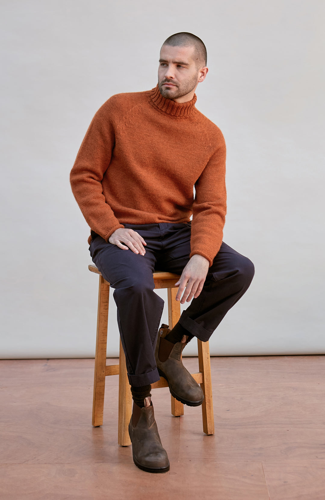 Orange Mens British Wool Roll Neck Made In England By Paul James