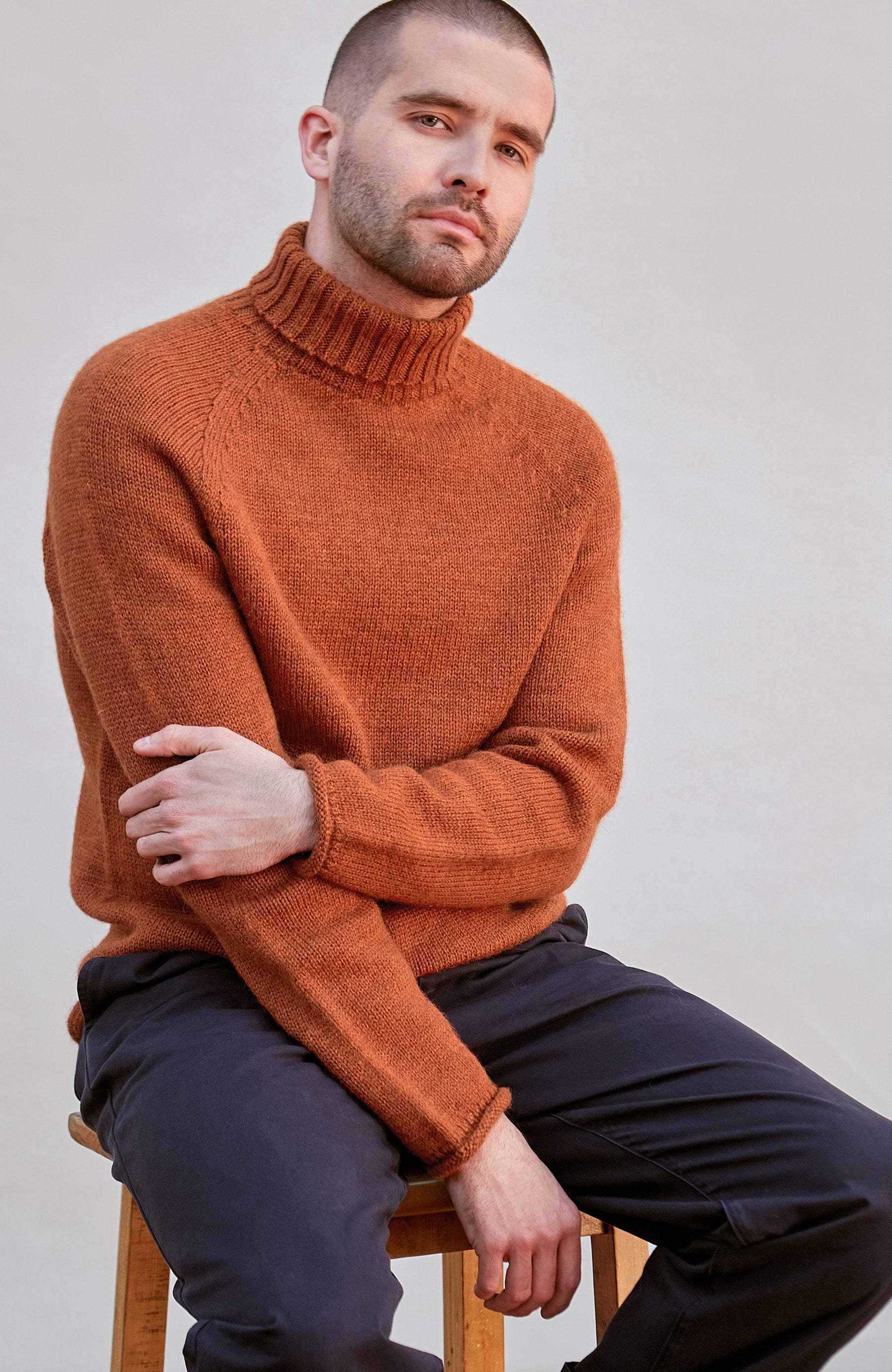 Mens British Wool Fishermans Roll Neck Jumper