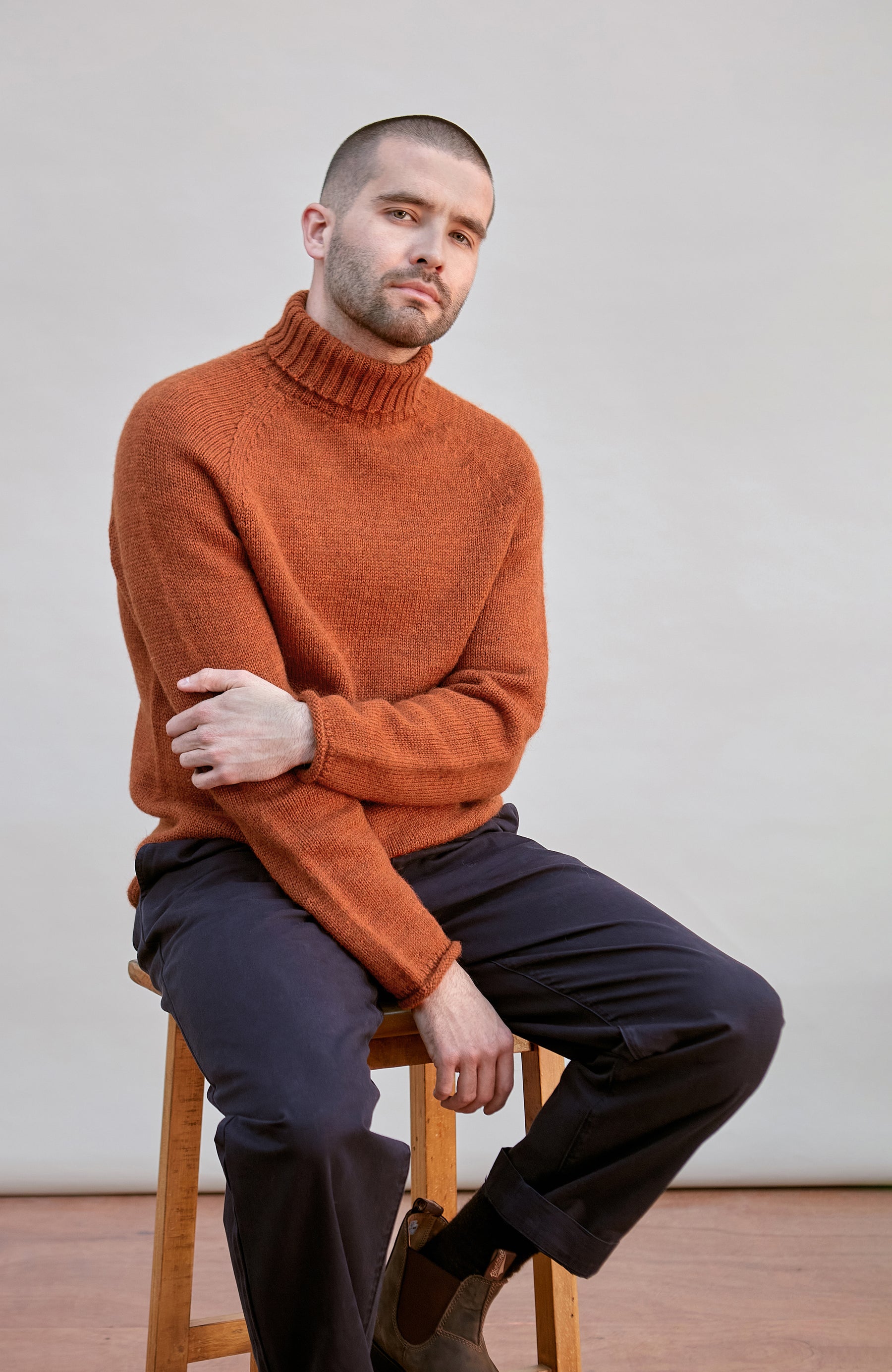 Orange Mens British Wool Roll Neck Made In England By Paul James