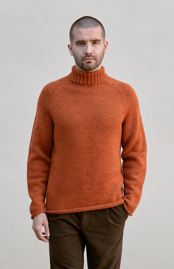 Orange Mens British Wool Roll Neck Made In England By Paul James