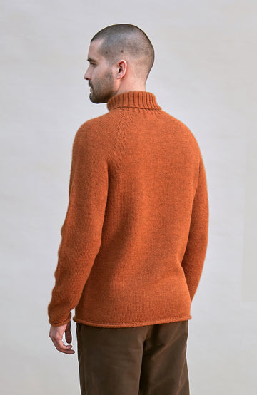 Orange Mens British Wool Roll Neck Made In England By Paul James