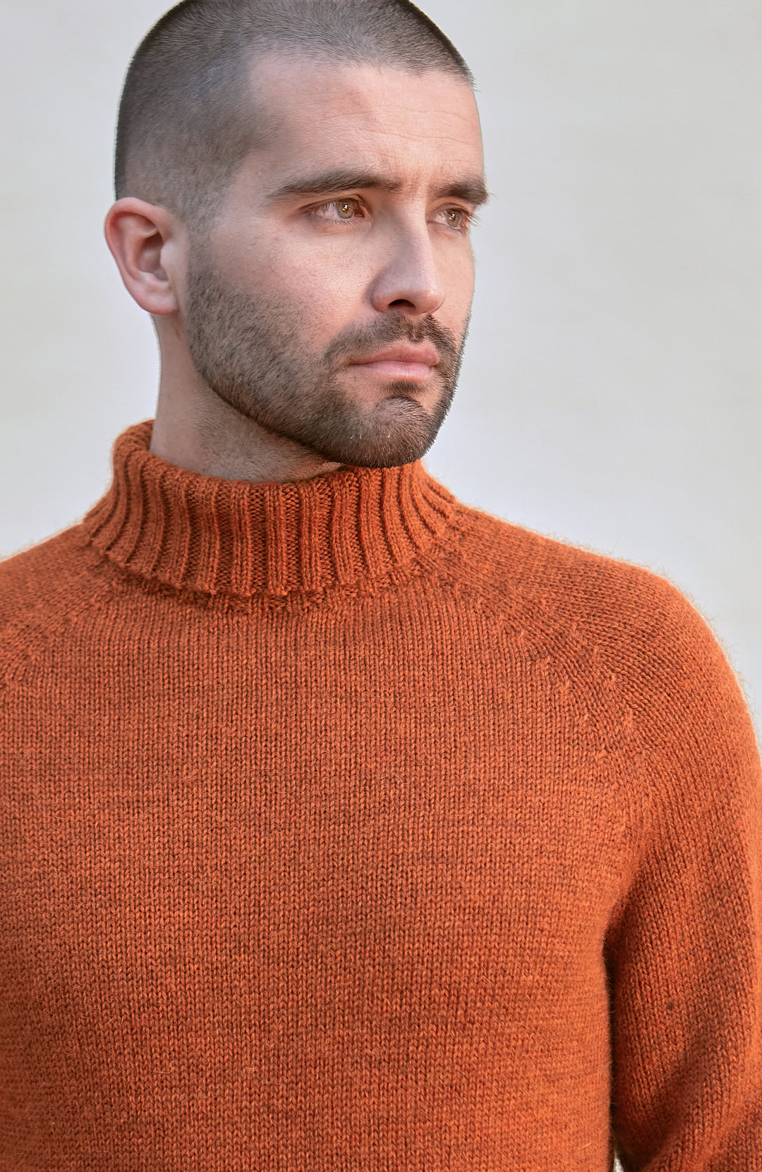 Orange Mens British Wool Roll Neck Made In England By Paul James