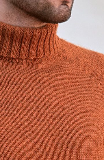 Orange Mens British Wool Roll Neck Made In England By Paul James