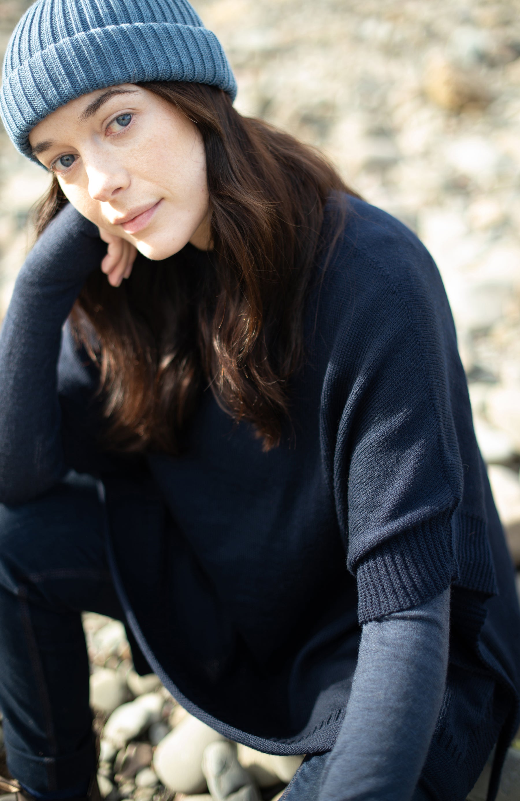 Arctic Blue, made in England. Merino wool beanie by Paul James Knitwear 